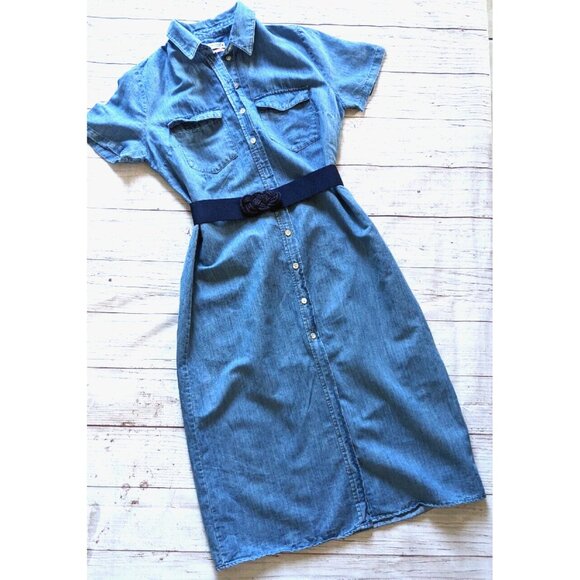 Zara Women's Denim Shirt Dress The 90th Collection Blue Midi Linen Blend Size XL - Picture 15 of 16